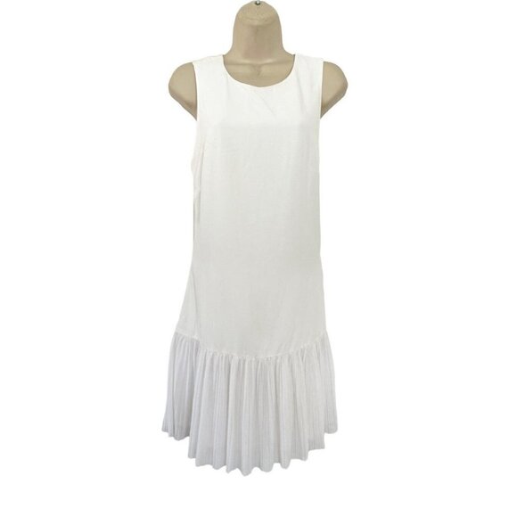 Sandro Paris Women’s Sz 1 Cream Cross Back Shift Dress w/ White Ruffle Hem - Picture 1 of 9
